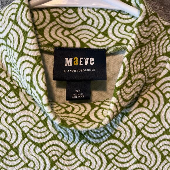 Anthropologie Maeve Structure Mock Neck Mod Top Green Geometric Print Size Small - Picture 5 of 6